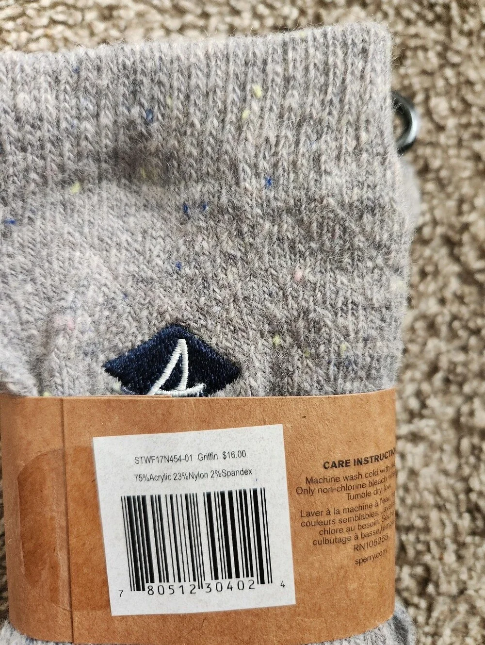 Sperry Women’s Knee High Socks Grey Griffin Tweed Speckled Socks Preppy New